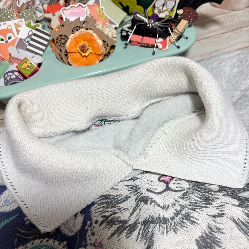 Vintage Haband For Her Gray Cat Collared Sweatshirt Women’s Sz.M VTG Grandma 90s - Picture 7 of 14